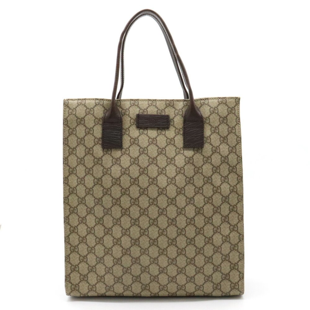 GUCCI GG Supreme Tote Bag Handbag Square PVC Leather Khaki Beige Brown Dark 9...